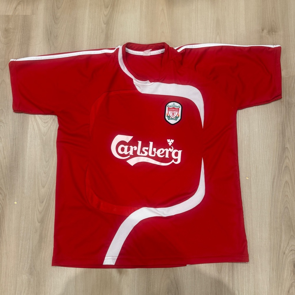 Men’s Liverpool Soccer/Football Jersey, missing tags red/white Carlsberg print